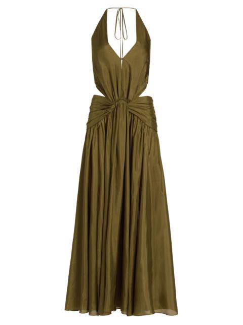 Zimmermann Women's Indra Silk Plunge Halter Maxi Dress - Olive