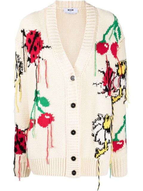 MSGM fringed intarsia cardigan