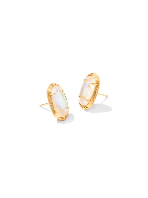 KENDRA SCOTT Ellie Vintage Gold Etch Frame Stud Earrings in Iridescent Abalone