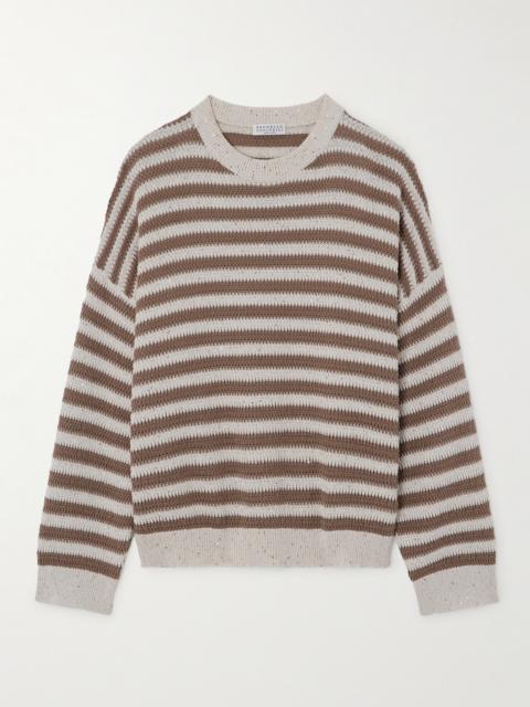 Brunello Cucinelli Sequin-embellished Striped Cotton-blend Sweater