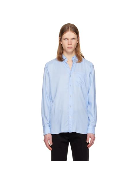 TOM FORD Blue Fluid Gabardine Slim Fit Shirt