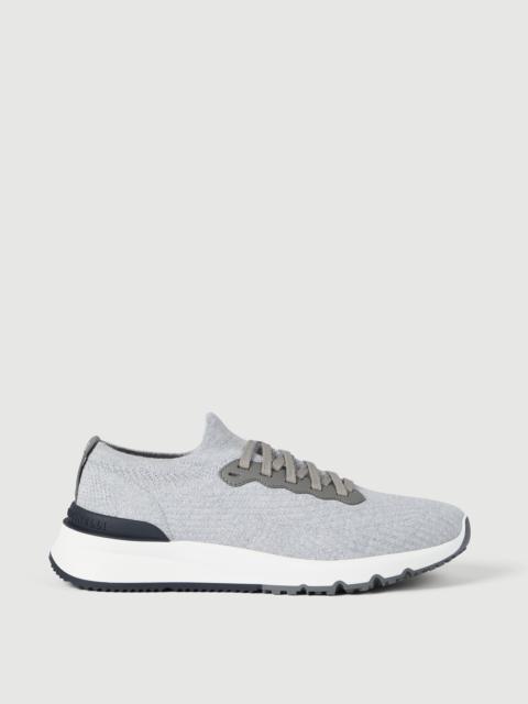 Brunello Cucinelli Cotton knit and semi-polished calfskin runners
