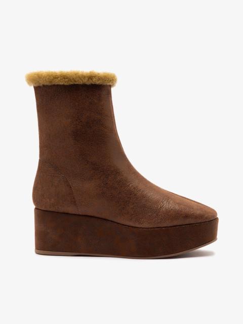 Larroudé Dani Shearling Flatform Boot Cocoa Leather