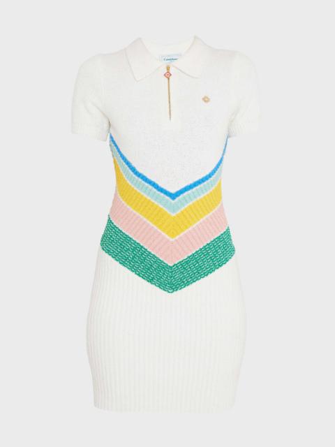 CASABLANCA Chevron Boucle Short-Sleeve Mini Polo Dress