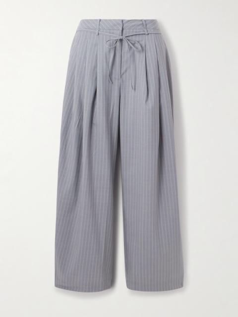 DEIJI STUDIOS Belted Pleated Striped Wool Straight-leg Pants