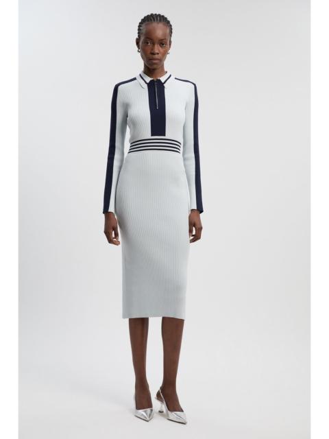 KAREN MILLEN Rib Knit Polo Zip Up Midi Dress