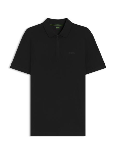 BOSS ZIPPER-NECK POLO SHIRT IN COTTON-BLEND JERSEY
