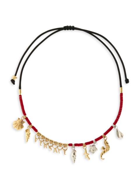 VERSACE Women's Goldtone & Waxed Cotton Cord Charm Necklace - Coral