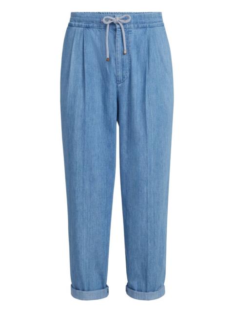 drawstring-waist pleated jeans