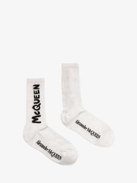 Men's McQueen Graffiti Socks in White/black