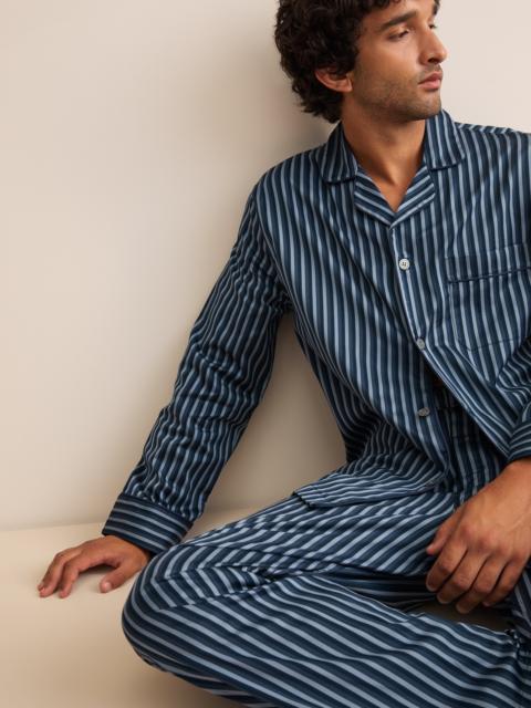 Derek Rose Wellington Cotton Pajamas Blue Stripe