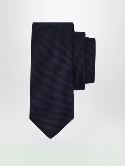 FERRAGAMO Navy Blue Silk and Cotton Piqué Tie