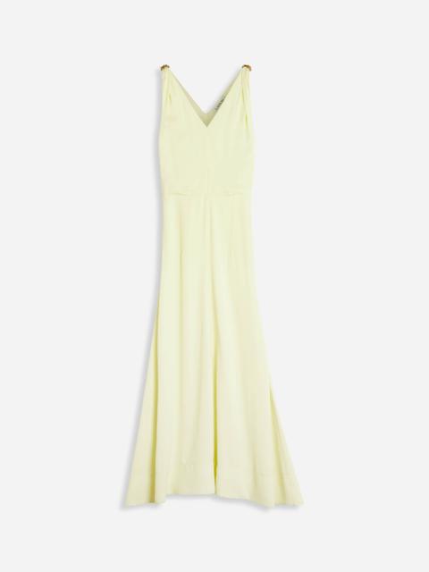 Lanvin SLEEVLESS V NECK FLARE MIDI DRESS IN SATIN