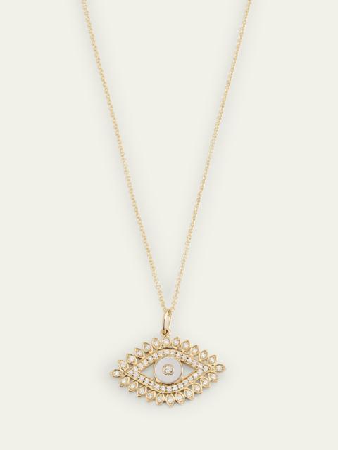 14K Yellow Gold Evil Eye Marquise Border with Stone Inlay Charm Necklace