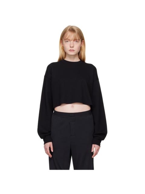 SKIMS Black Cotton Fleece Cropped Sweatshirt