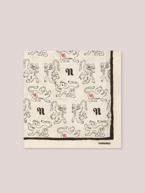 Nanushka SHOUL - Silk tiger print scarf - Creme