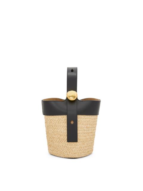 Mini Pebble Bucket bag in raffia and calfskin