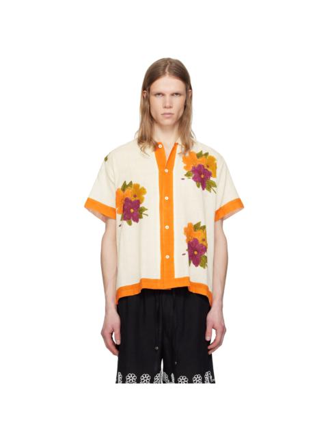 HARAGO White & Orange Block Printed Shirt