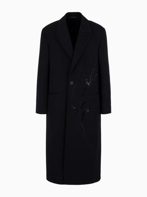 EMPORIO ARMANI Wool-gabardine coat with nature-themed sequin embroidery