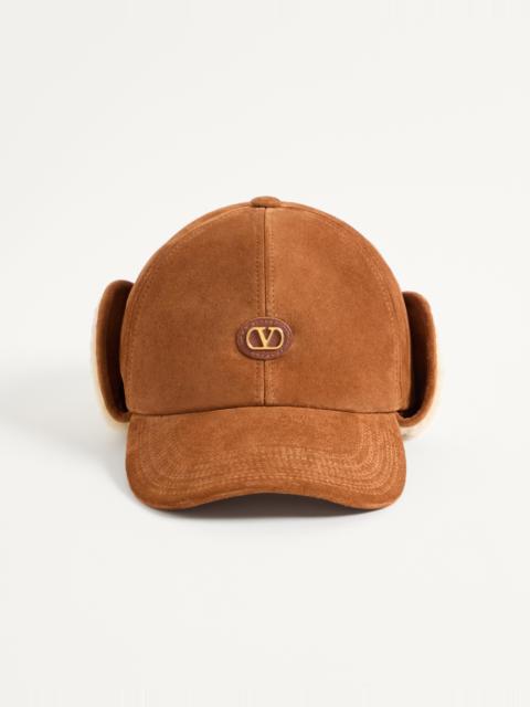 Valentino VALENTINO GARAVANI VLOGO SIGNATURE BASEBALL CAP IN SUEDE AND SHEEPSKIN