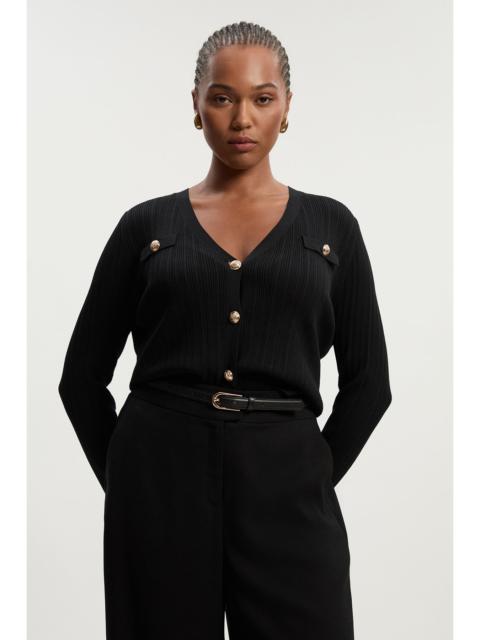 KAREN MILLEN Plus Size Viscose Blend Dry Handle Rib Military Trim Cardigan