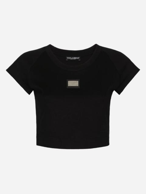 Cropped jersey T-shirt with Dolce&Gabbana tag
