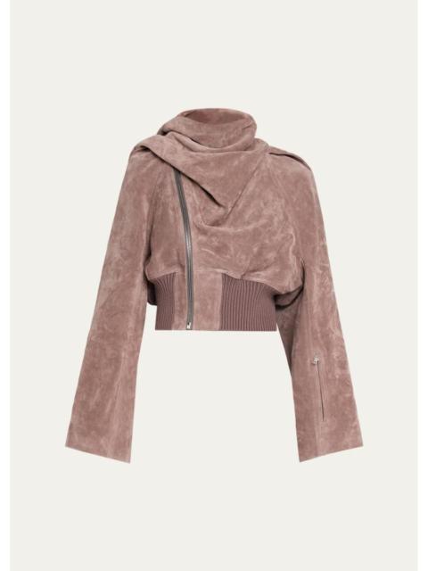 Rick Owens Suede Scarf Cropped Flight Jacket