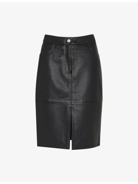 WHISTLES Split-Hem Mid-Rise Leather Midi Skirt