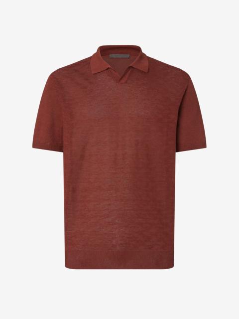 CORNELIANI Red buttonless linen polo shirt