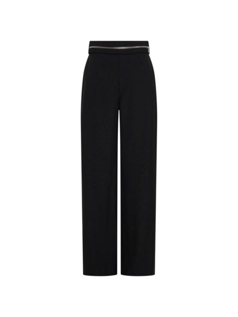 zipped wool straight-leg trousers