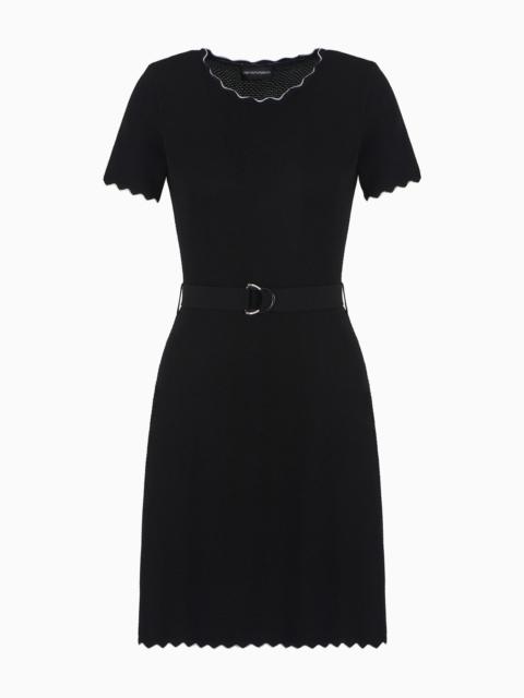 EMPORIO ARMANI Moss-stitch knit flared dress with belt