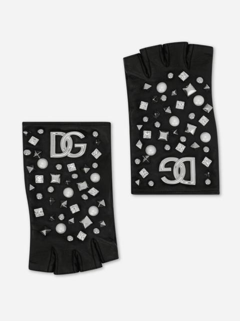 Dolce & Gabbana Nappa leather gloves with embellishment and DG logo