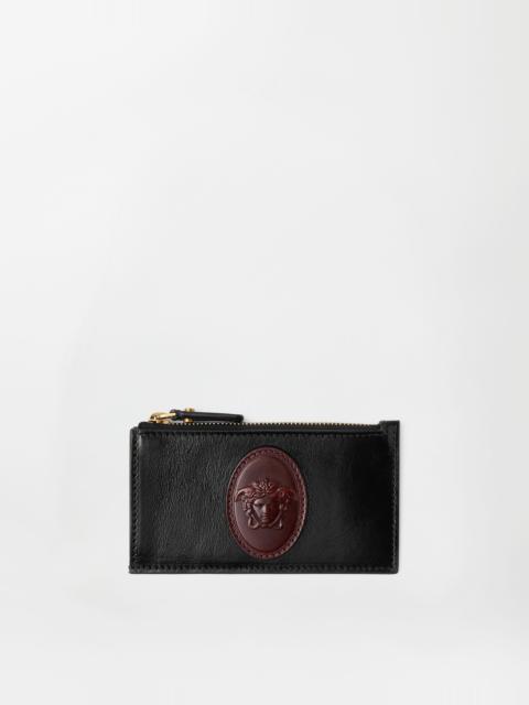 VERSACE Roomy Leather Zip Card Holder