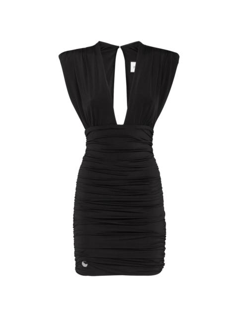 shoulder-pads ruched minidress