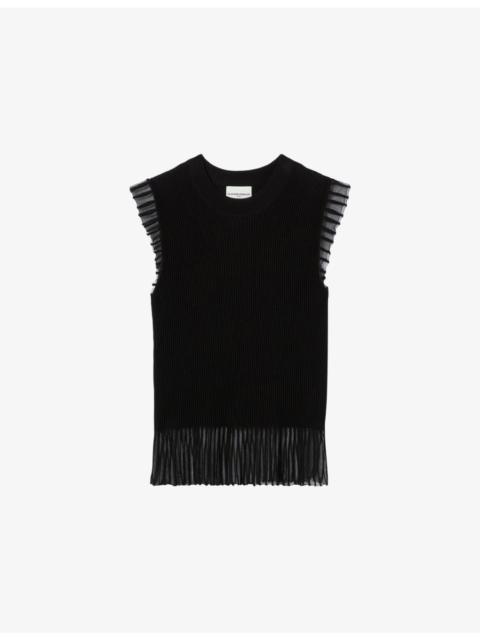 Claudie Pierlot Sleeveless Ruffled Knitted Top