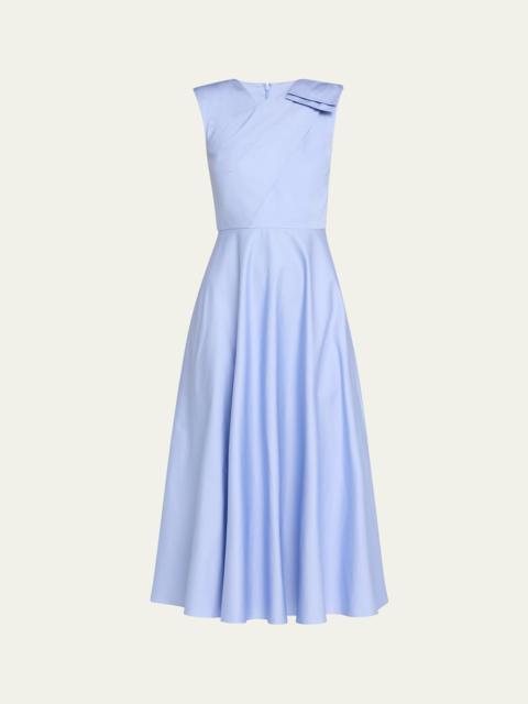 ROLAND MOURET Cotton Poplin Midi Dress with Bow Detail