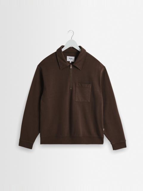 Wax London Reeve - Washed Brown Loopback Organic Cotton Collared Sweatshirt