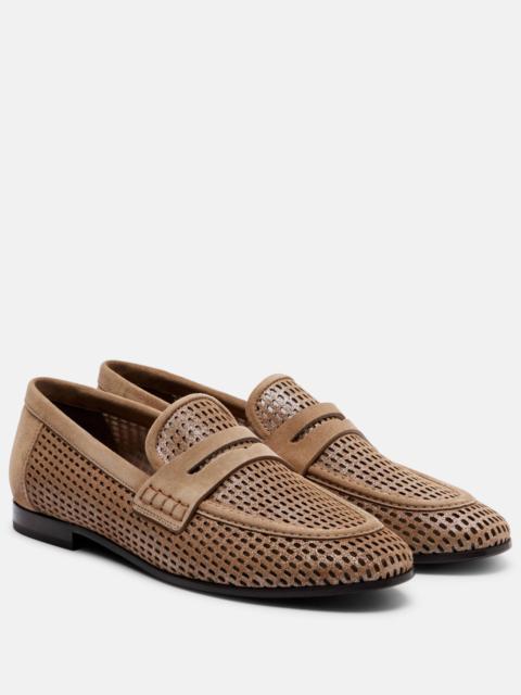 Brunello Cucinelli Perforated suede-trimmed leather penny loafers