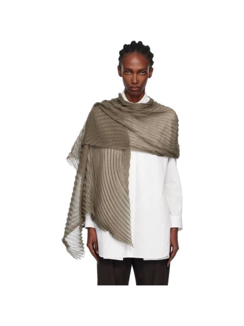 ISSEY MIYAKE Khaki Silk Wool Pleats Stole Scarf