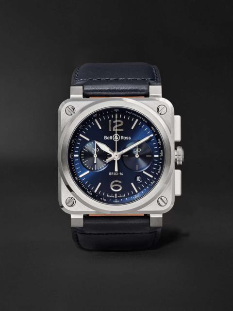 BR 03-94 Blue Steel Automatic Chronograph 42mm Steel and Leather Watch, Ref. No. BR0394‐BLU-­ST/SCA