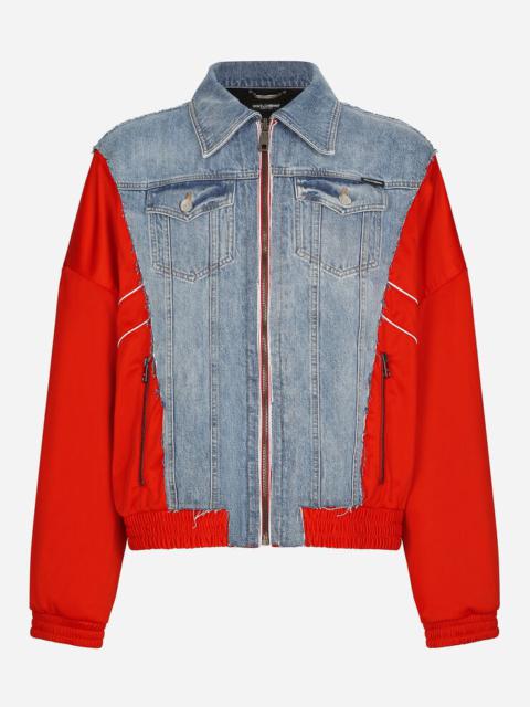 Washed denim and technical jersey jacket