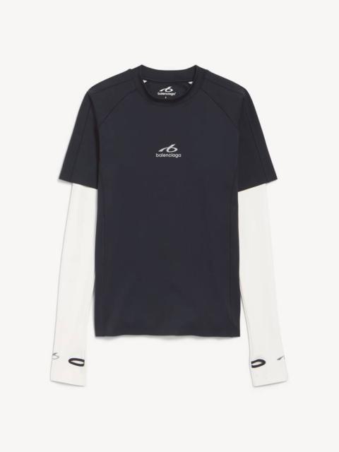 BALENCIAGA Men's Techwear Long Sleeve T-shirt in Navy/white