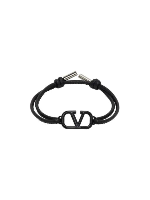 Valentino Black Leather VLogo Signature Bracelet