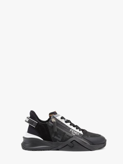 FENDI Black nylon and leather low-tops