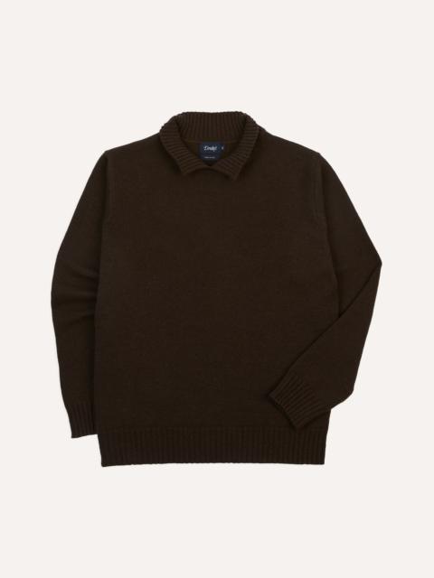 Drake's Brown Alpaca Lambswool Ribbed Integral Collar Jumper