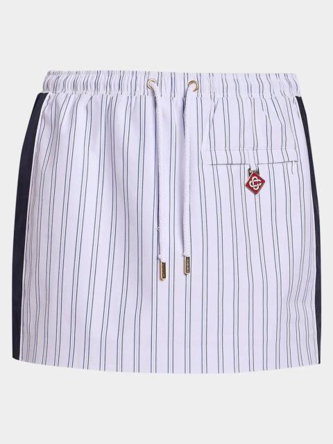CASABLANCA Pinstriped Cotton Mini Drawstring Skirt