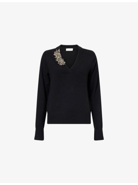 Dries Van Noten Embellished V-Neck Cashmere Jumper