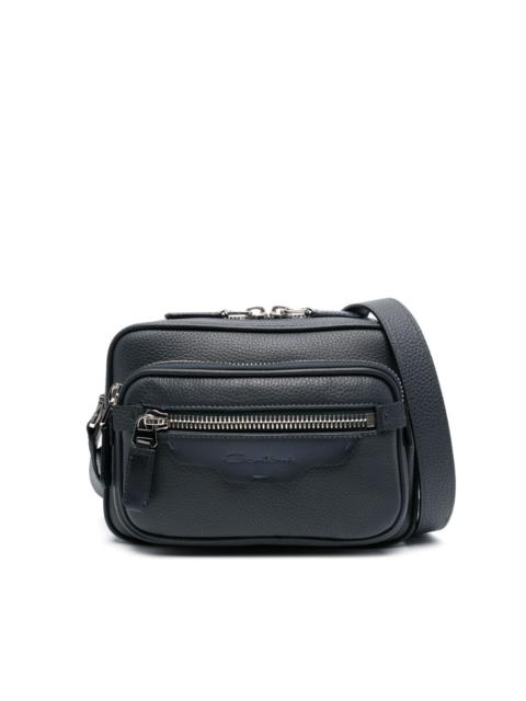 Santoni Tumbled leather shoulder bag