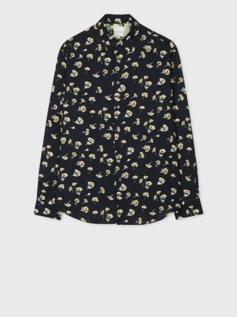 Paul Smith Navy 'Shadow Floral' Print Viscose-Linen Shirt