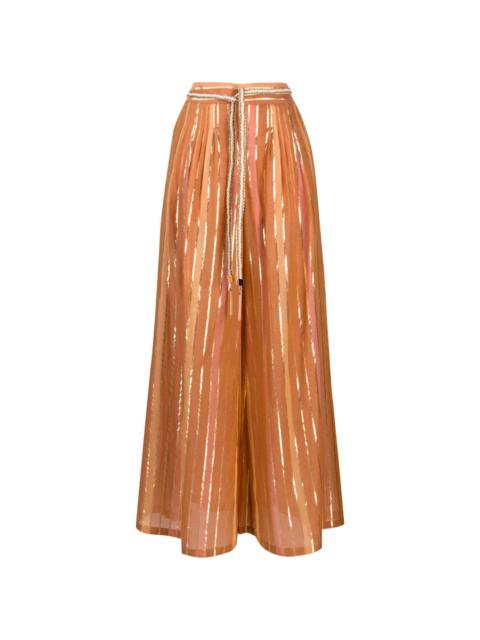 Zimmermann Belted pleated silk-satin wide-leg pants